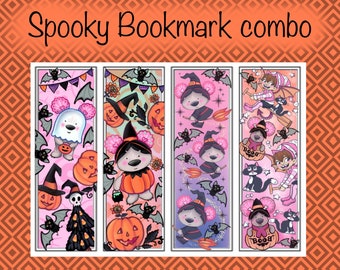 Set of Four Spooky Bookmarks / Pinkoala’s Spooky Bookmark Combo / Book Accessories / Halloween Bookmark/ Witch Bookmarks