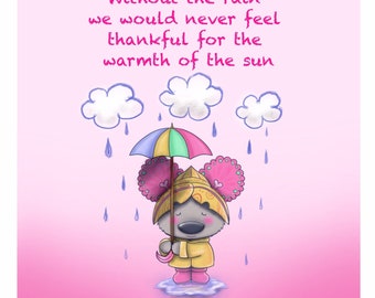 Art Print Rainy Days Pinkoala - A4 sized Art Print, positive quote/ illustration/ wall art