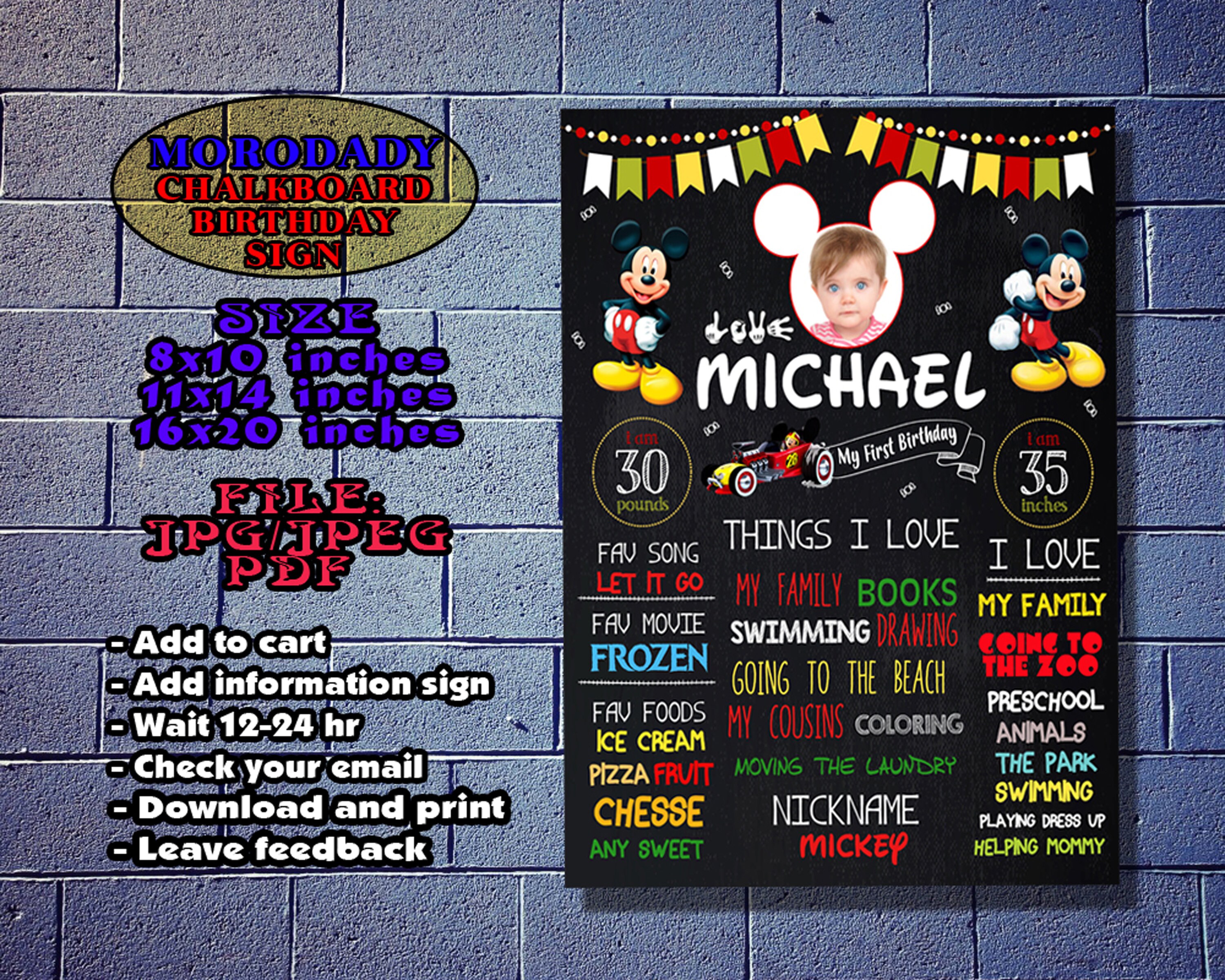 Disney Mickey Birthday Poster Disney Mickey Chalkboard Sign Etsy