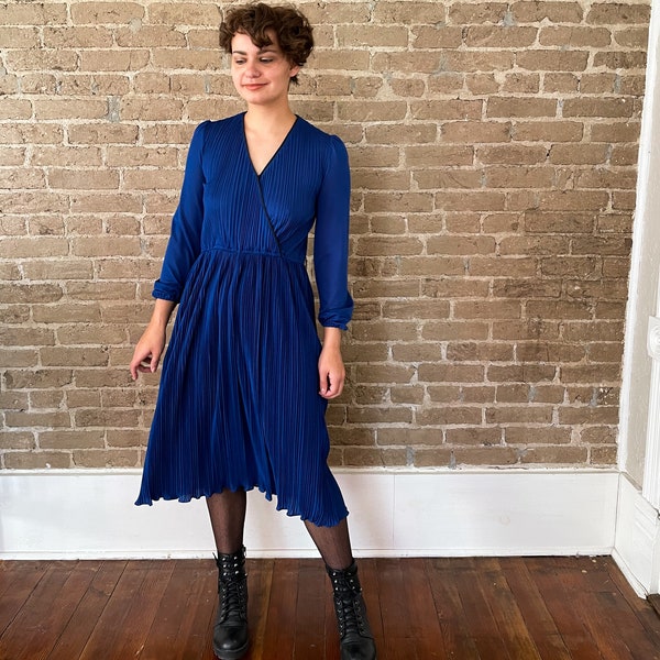 Extra Small Jonathan Logan Miss ZCMI Pleated Royal Blue Dress by Elberta Vintage