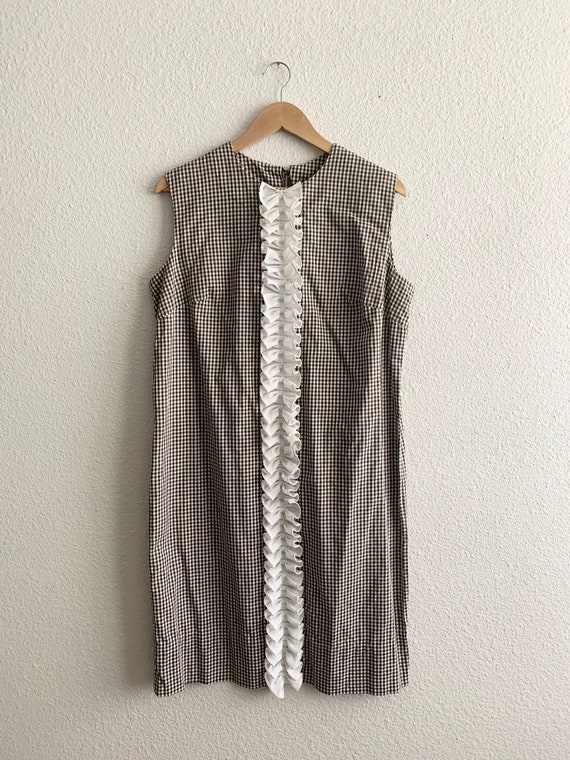 Medium 1960s Handmade Sleeveless Brown Gingham Shi