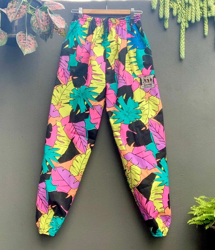 Vintage 80's dead-stock, fluro tropical print happy pants - Pants