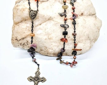 The Autumn Heart Rotary: A 14in long hodgepodge style rosary made out of multiple types of Jasper