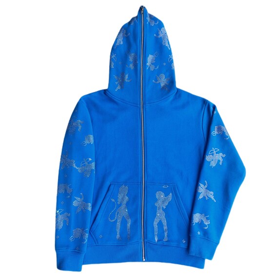 Rhinestone Full Zip up Streetwear Hoodie - Etsy