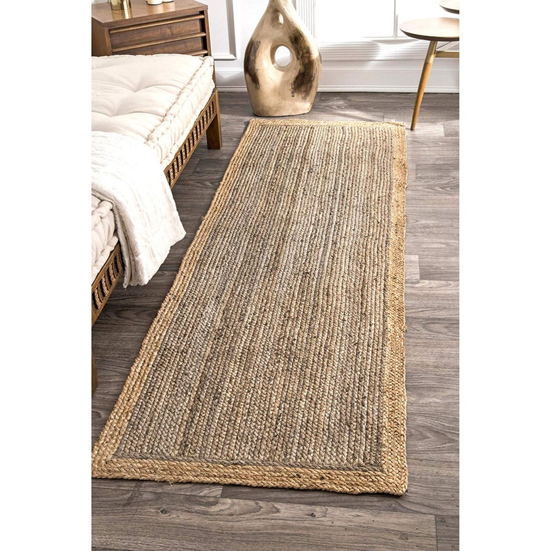 Handmade 2 x 6 Ft Vintage Rag Rug Braided Natural Jute Natural Rug Runner Rug Reversible Rectangle Area Rug Indian Rag Rug Decorative