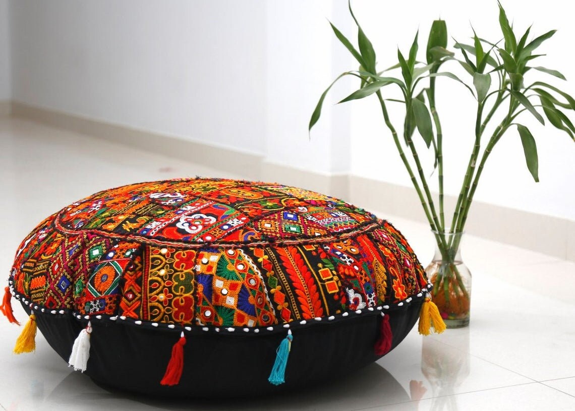Patchwork gran piso cojín cojín cubierta redonda almohada Boho | Etsy