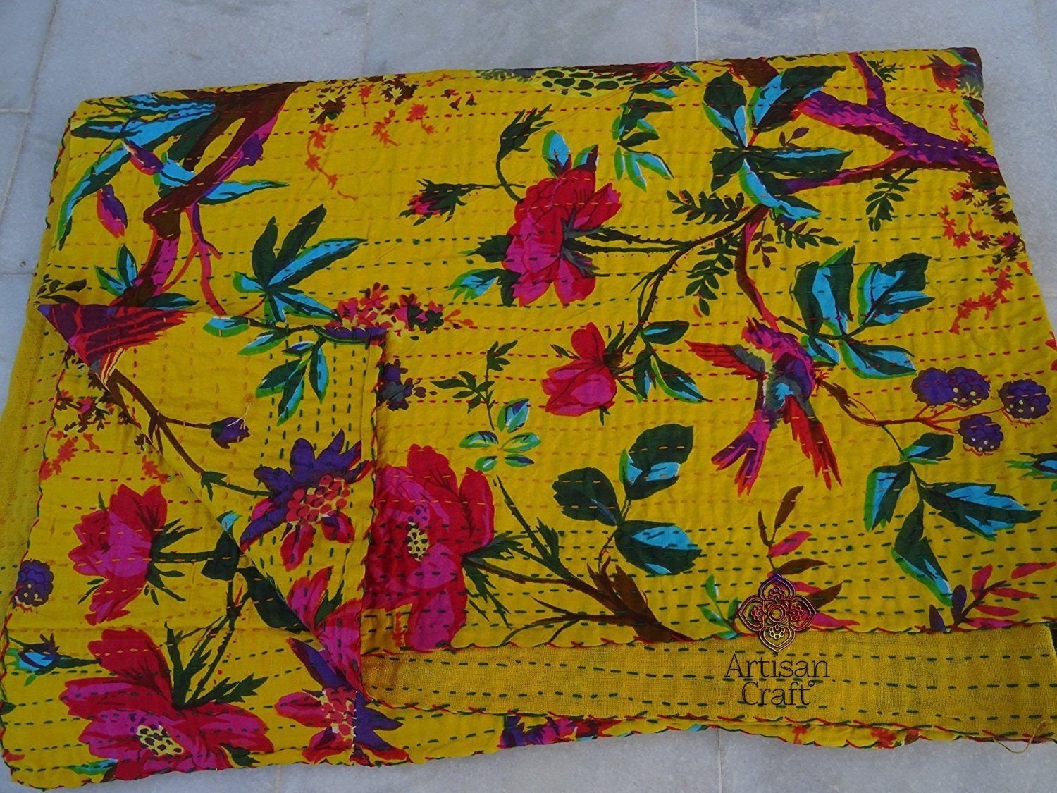 Handmade Decorative Pure Cotton Bird and Tree Printed Kantha | Etsy