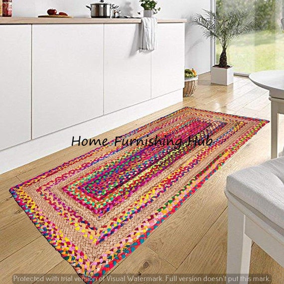 Handmade Rug Reversible Rectangle Natural Rug Cotton Jute Etsy