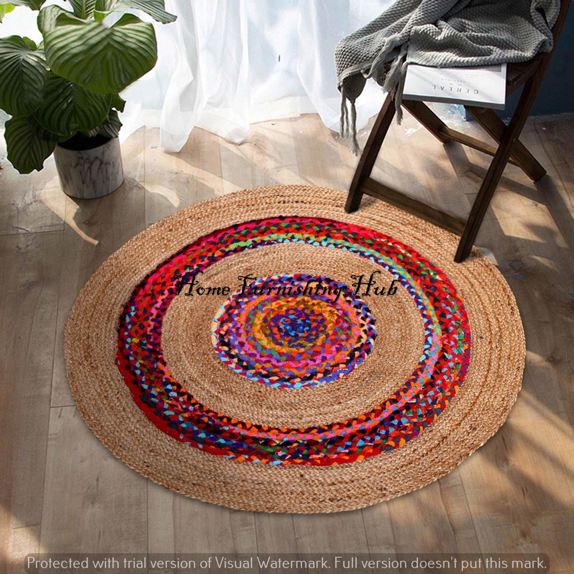 Jute Cotton Round Chindi Rug Braided Handmade Home Decor Rugs | Etsy