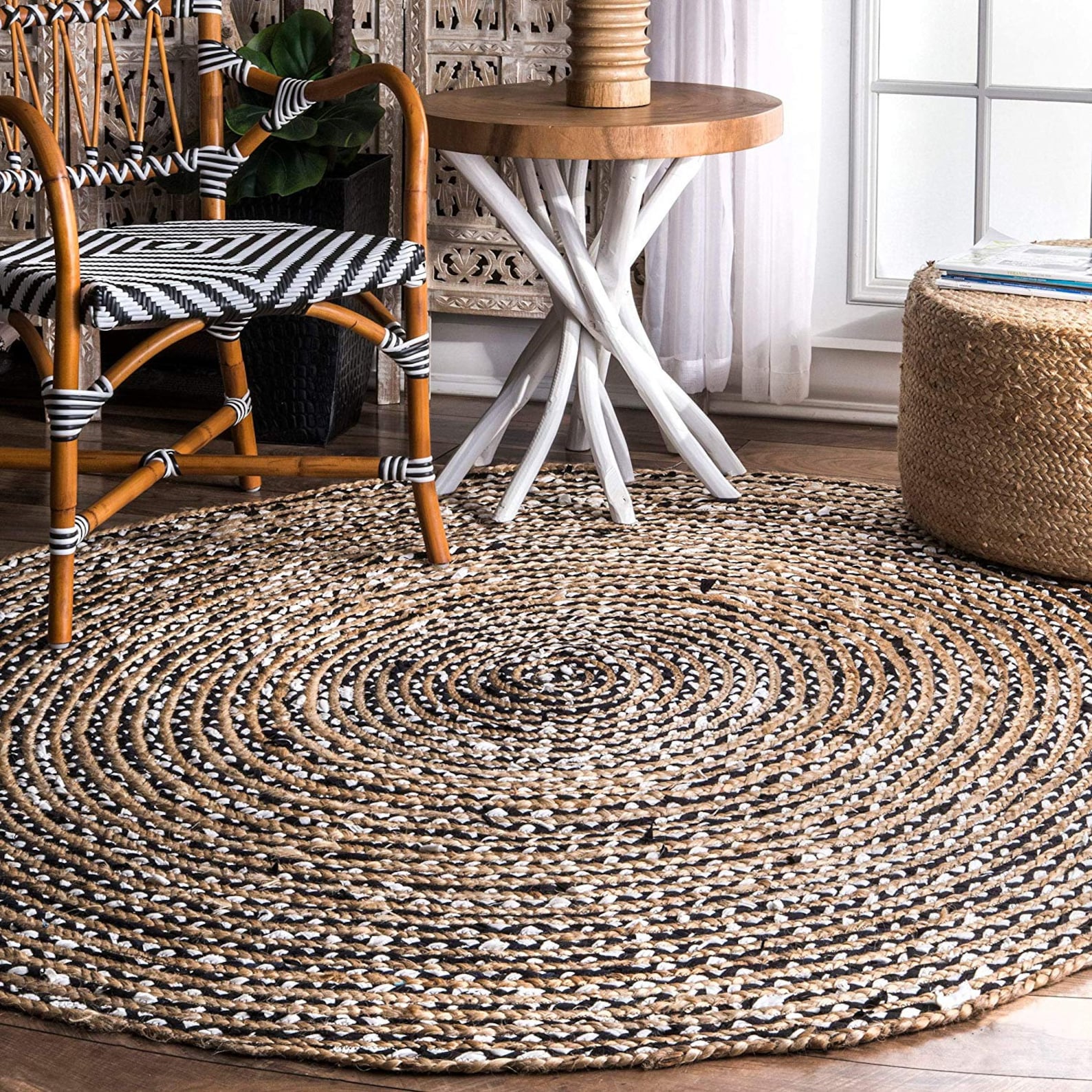 Round5 Ft Natural Jute And Multi Cotton Handmade Jute Rug Etsy