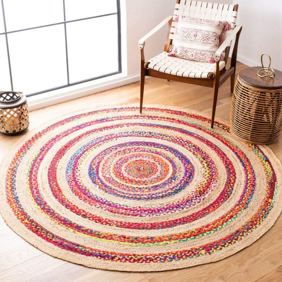 Antique 150 Cm/ 5x5 Ftround Hand Braided Mat Bohemian Cotton Etsy