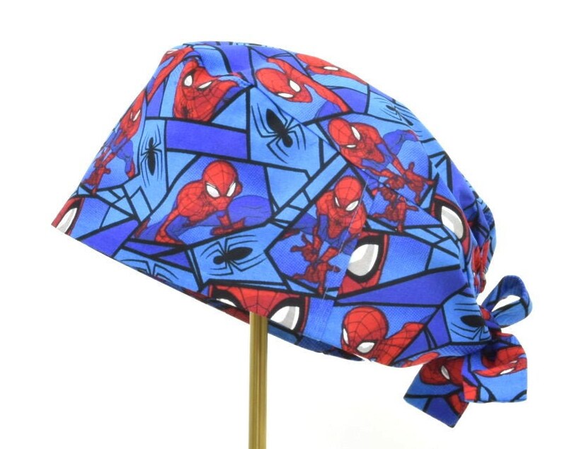 Vet Surgeon Theatre Surgical Chef Dentist Unisex Tie Back Scrub Cap { Spiderman Marvel } Doctor