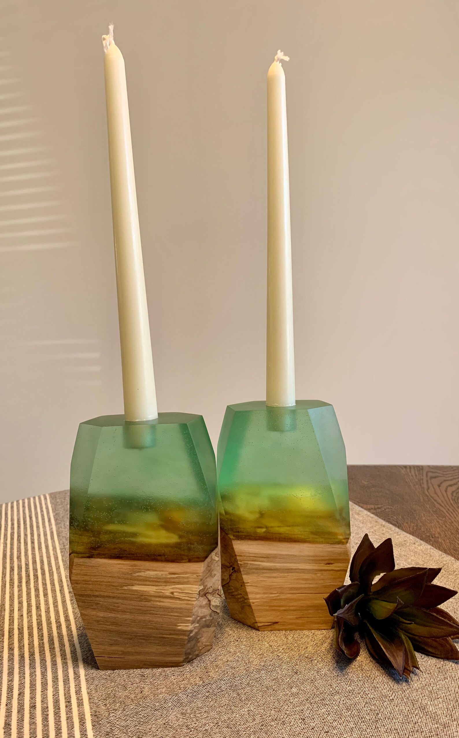 Wood Resin Candlestick Holders Etsy
