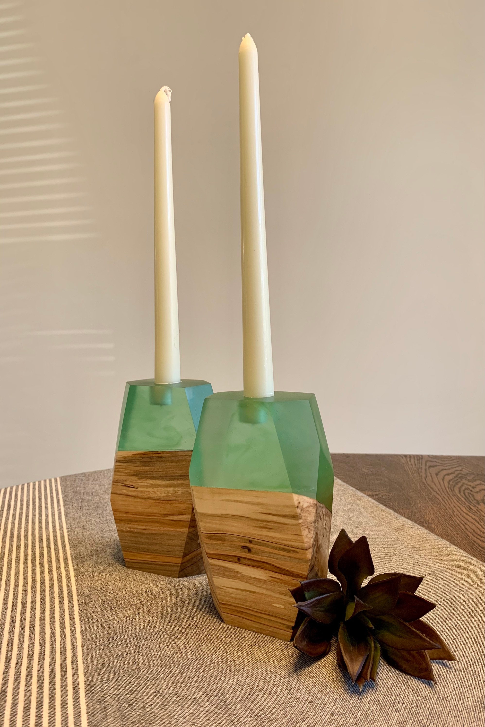 Wood Resin Candlestick Holders Etsy