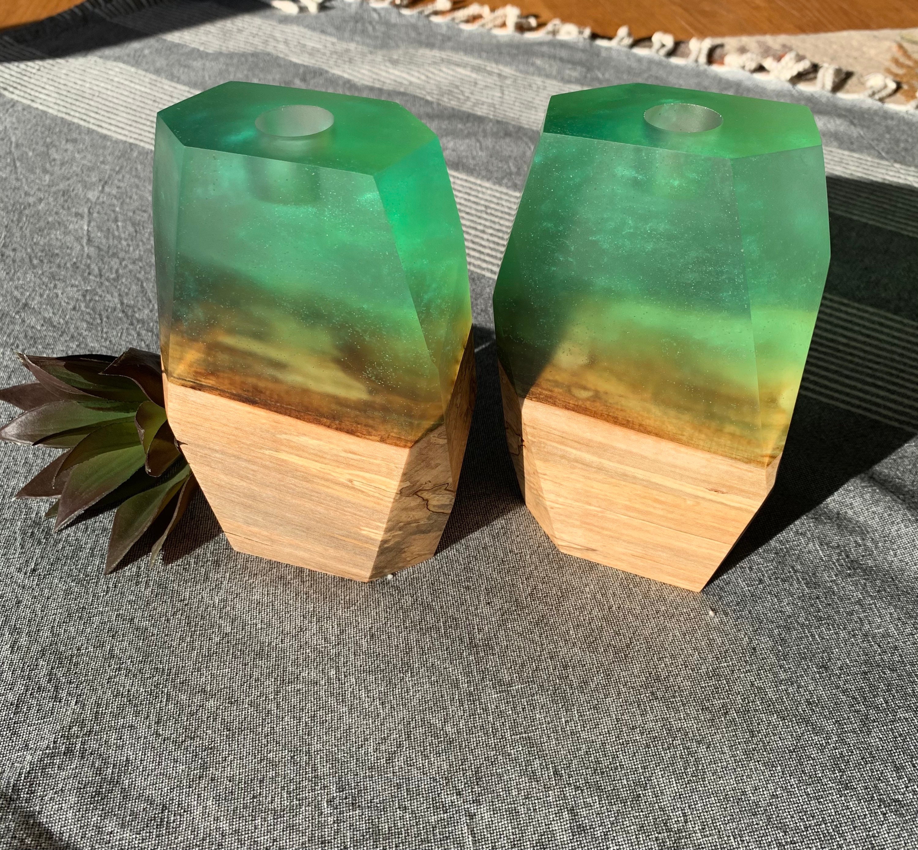 Wood Resin Candlestick Holders Etsy