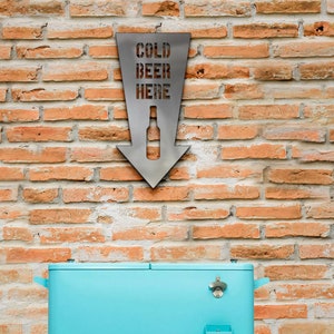 Cold Beer Here Metal Sign, Man Cave Bar Sign, Cold Beer Arrow Sign ...