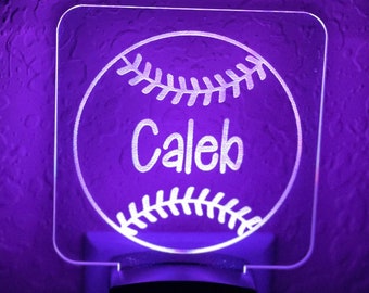 Personalized LED Baseball / Softball Night Light | 7 Color Changing | Plug in Night Light | Name Light | Children's Night Light | Room Light