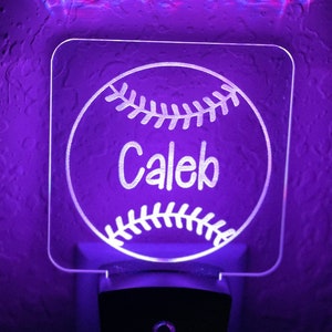 Personalized Baseball Night Light: 7-Color LED Plug-In Room Decor