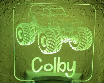 Personalized LED Monster Truck Night Light | 7 Color Changing | Plug in Night Light | Name Light | Children's Night Light | Kids Room Light