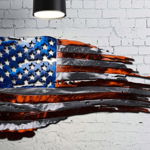 American Flag Wall Art / Tattered Steel American Flag Art / Etsy