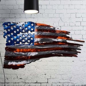 Tattered American Flag Custom Metal Wall Art 24&quot;