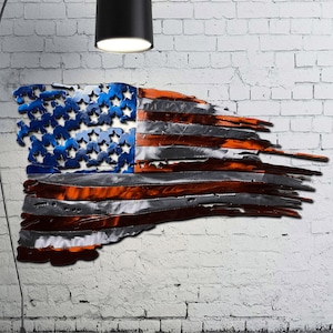 Tattered American Flag Custom Metal Wall Art 36&quot;