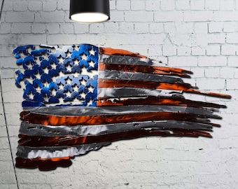 Tattered American Flag Custom Metal Wall Art 36"