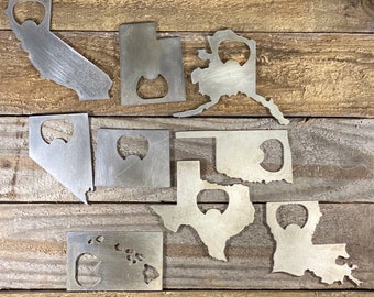 Choose Your State Bottle Opener - Raw Steel - Rustic Home Decor - Wedding Party Favor - Groomsmen Gift - Kitchen Tool