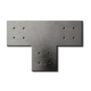 May include: A metal T-shaped bracket with multiple holes for mounting. The bracket is silver in color and has a brushed finish.