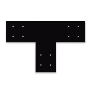 May include: A black metal T-shaped bracket with multiple pre-drilled holes for mounting. The bracket is designed for structural support and is shown against a white background. The holes are evenly spaced.