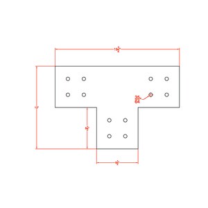 May include: A black metal T-shaped bracket with eight holes for mounting. The bracket measures 1 1/2 inches by 6 1/2 inches by 1 1/2 inches.