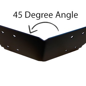 May include: Black metal corner brace with a 45-degree angle. The brace has five holes for attaching screws or nails.  The text "45 Degree Angle" is visible above the brace.