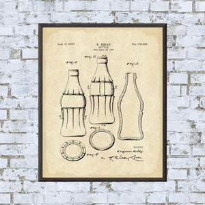 Vintage Coca-Cola Coke Bottle Patent Drawing Digital Download with 7 Backgrounds | Retro Wall Art Decor Print | Instant Access Printable