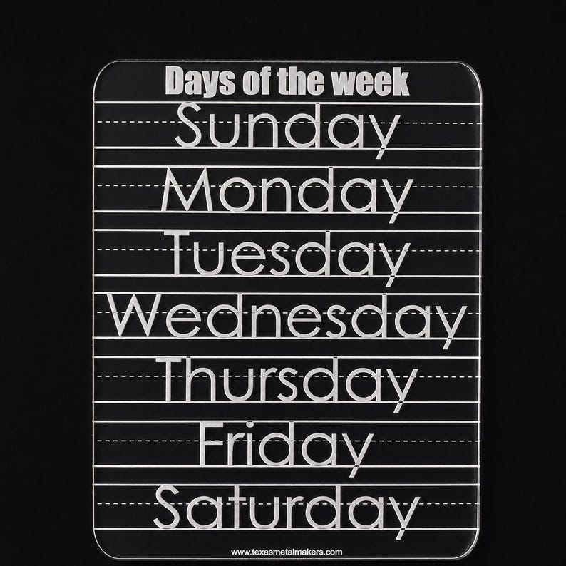 Customizable Acrylic Learning Board: Preschool Education Supplies Days of the Week