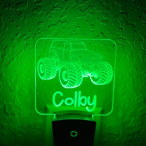 Personalized Monster Truck Night Light: 7-Color LED Plug-In