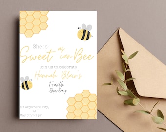Bumble Bee Birthday Invitation: Editable Bee Day Theme (Digital Download)