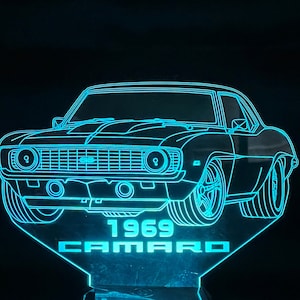 69 Camaro SS 3D LED Color Changing Desk Lamp, Night Light, Man Cave Light | Customizable | Rechargeable Corded or Cordless