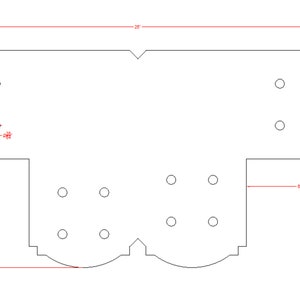May include: A white metal template with a T-shape and rounded edges. The template has 14 holes in a grid pattern. The template measures 24 inches wide and 12 inches tall.