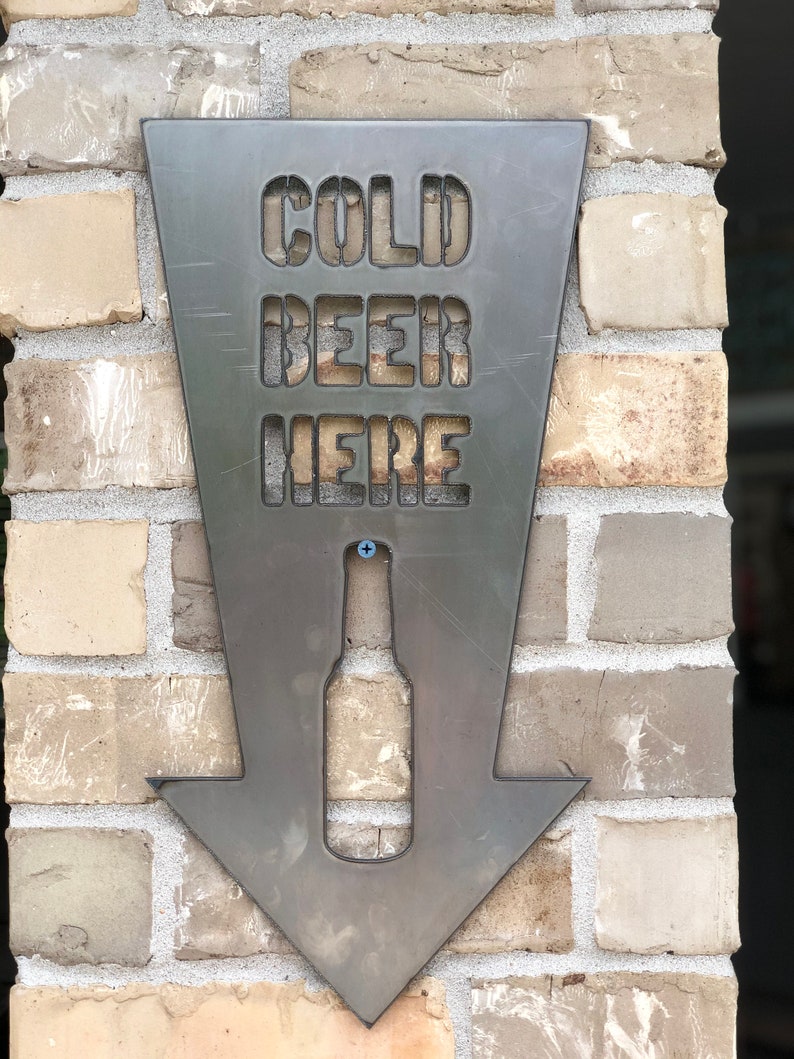Cold Beer Here Metal Sign Man Cave Bar Sign Cold Beer Arrow - Etsy