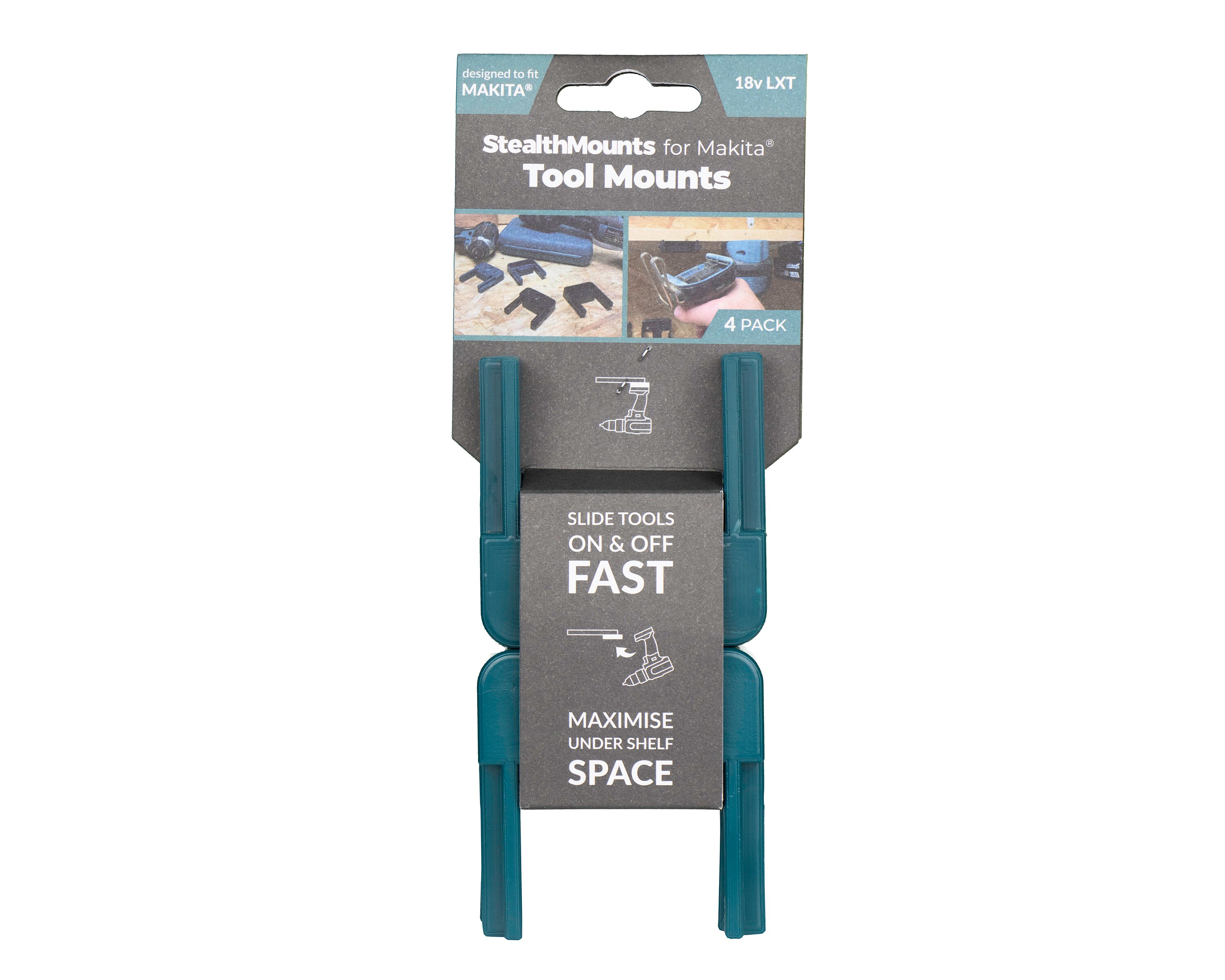 StealthMounts Tool Storage Mounts For Makita LXT Power Tools - Blue, 4 Pack, Made In UK - View #3