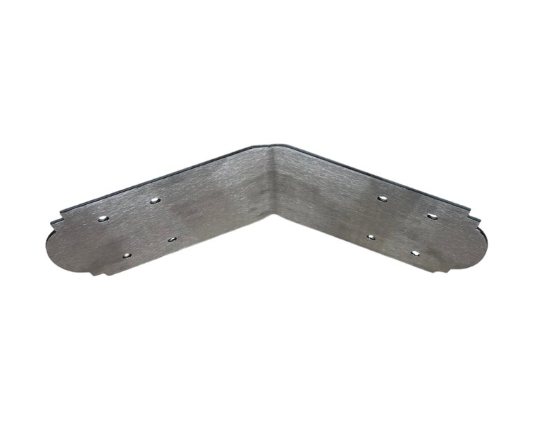 May include: Silver metal corner brace with decorative edges and multiple holes for attaching to wood.