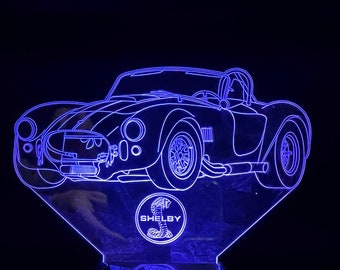 Shelby Cobra 3D LED Desk Lamp: Customizable Man Cave Night Light