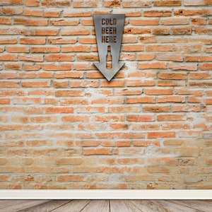 Cold Beer Here Metal Sign, Man Cave Bar Sign, Cold Beer Arrow Sign ...