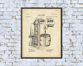 May include: A vintage patent drawing for a beer apparatus, showing a barrel with a pump and a system of pipes. The patent number is 342,733 and the date is May 28, 1886. The text "O. E. COLLINS. BEER APPARATUR" is visible at the top of the drawing.