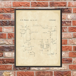May include: A black and white diagram of a chemical process, labeled with numbers and text. The diagram includes a contact column, a receiver, and absorbers. The text on the diagram includes "U.S. Patent", "Dec. 30, 1975", "3,930,042", "Recirculating Line", "Carbon Dioxide", "Raw Product", "Contact Column", "Blead Off", "Pressure Regulator", "Product", and "Blow Off".