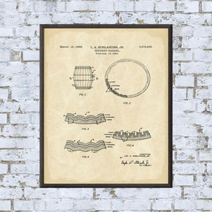 Vintage Whiskey Barrel Patent Drawing Digital Download - 7 Backgrounds Included - Printable Art for Home Decor and Man Cave - Instant