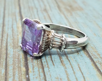 Vintage Sterling Silver 925 Clear Purple Square Stone Ring, Size 8