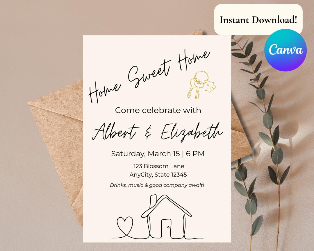 Minimalist Housewarming Party Invitation | Editable Canva Template ...