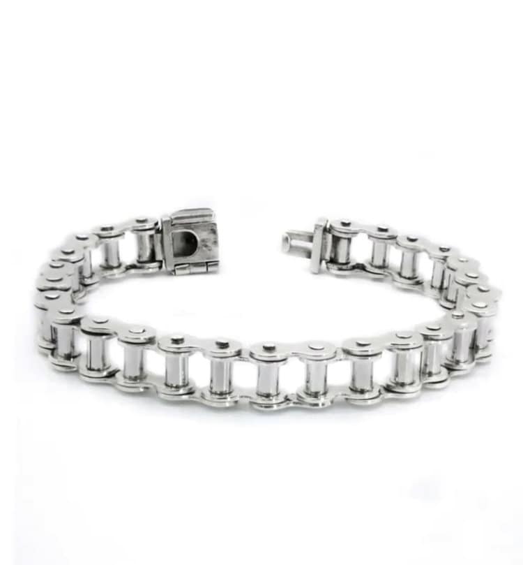 Men's 14mm Solid Stainless Steel Bike Chain Bracelet - Motorcycle Design Jewelry With Fold Over Clasp