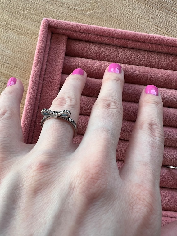 Anello A Forma Di Fiocco In Argento 925% Regolabile - Anello Originale Per Donna E Ragazza Moderno E Alla Moda - Made In Italy - Foto 9